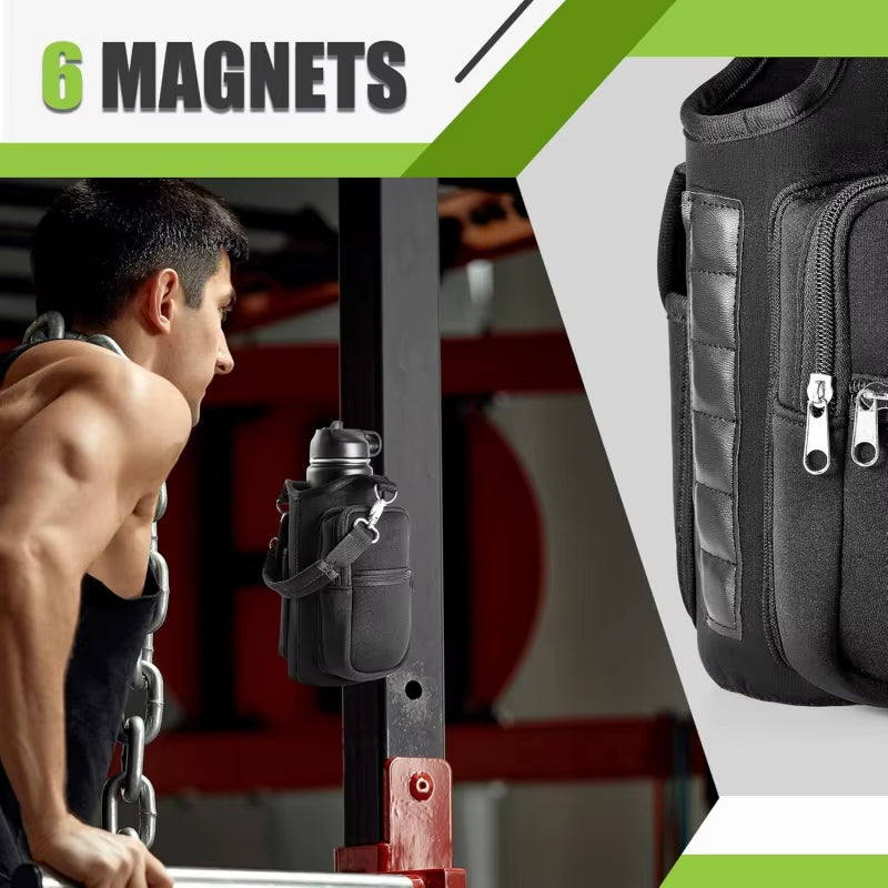 Ultimate Magnetic Water Bottle Holder with Phone Pocket & Shoulder Strap - Perfect for Gym Goers!