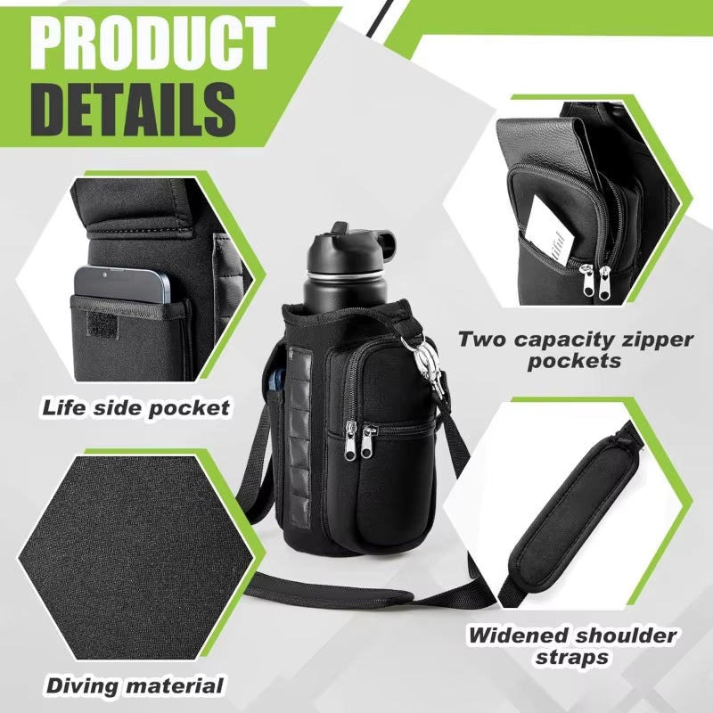 Ultimate Magnetic Water Bottle Holder with Phone Pocket & Shoulder Strap - Perfect for Gym Goers!